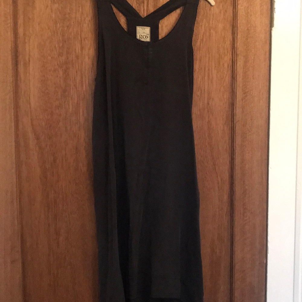 100% dark blue silk high low dress